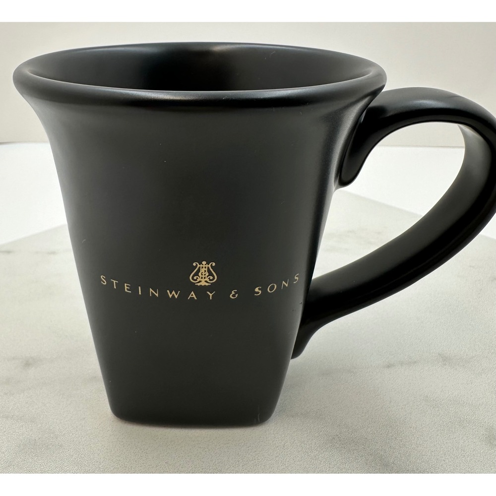Vintage Steinway & Sons  Rare Matte Black Gold Logo Coffee Mug Piano Music Gift